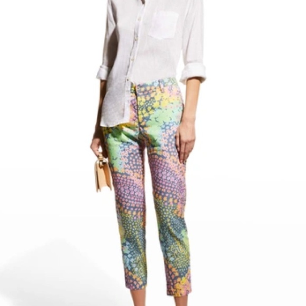 120 % Lino Floral Bright Bold Spring Size 42 Paisley Ankle Pant US 4-6